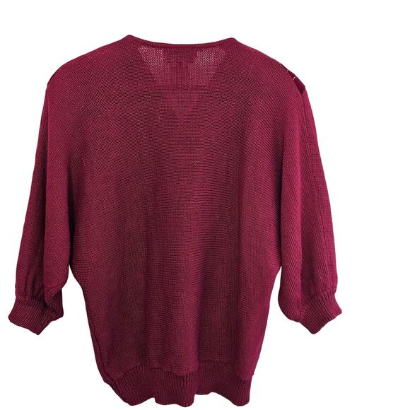 Vintage 80s Sweater Womens Medium Red Floral Glam Rock Knit Embellished Cottage - Picture 2 of 10